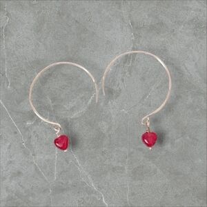 NWT Sterling Silver Artisan Hoop Earrings. Glass hearts Valentine's Day Gift